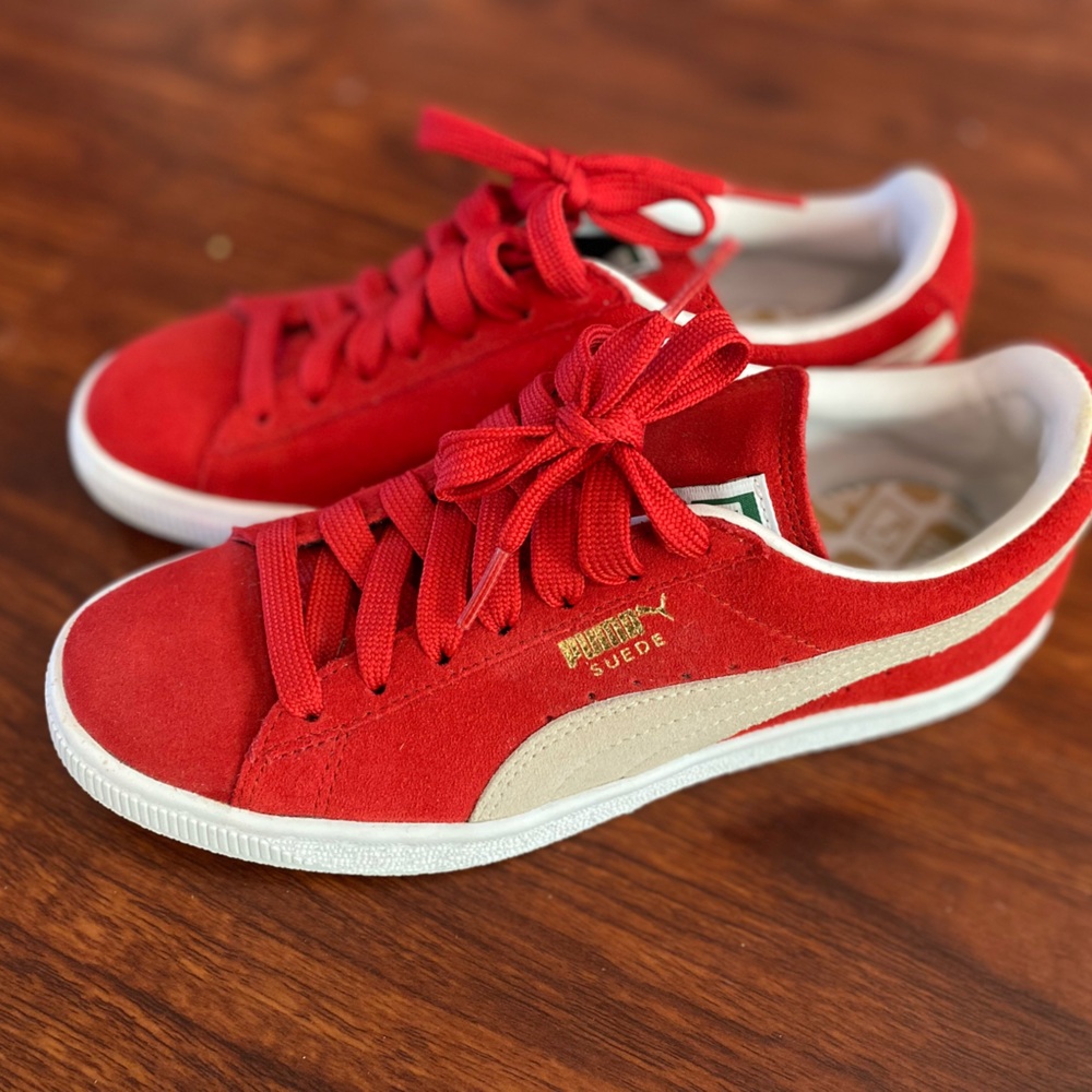 Puma Red and White Suede Sneakers - only worn once!